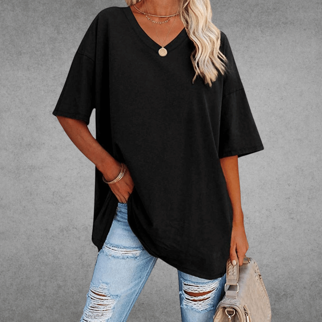 T-shirt dame elegant løs hverdagstop
