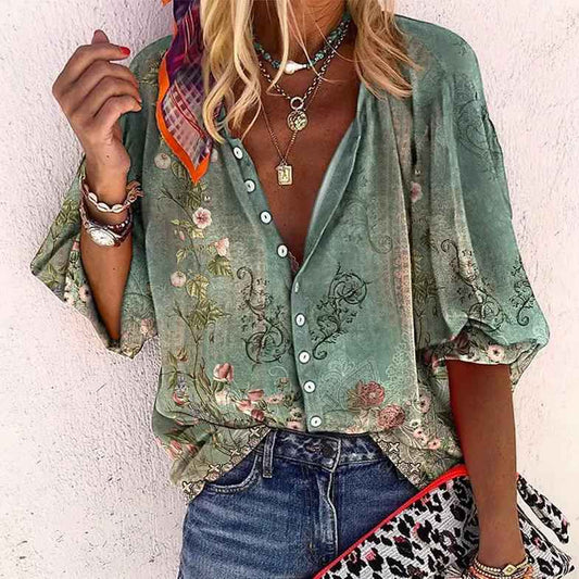 Dame bluse blomstret elegant hverdagstop