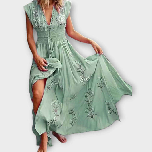 Sommerkjole blomstret elegant strandkjole