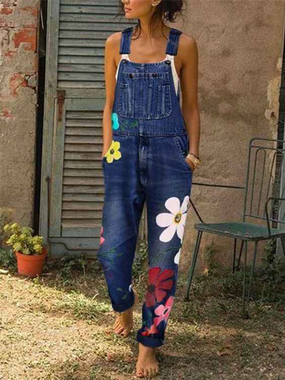 Overalls shorts blomstret hverdag buksedragt dame