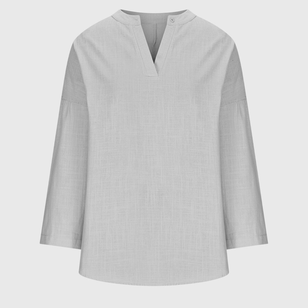 Sommertop dame løs v-hals bluse langærmet