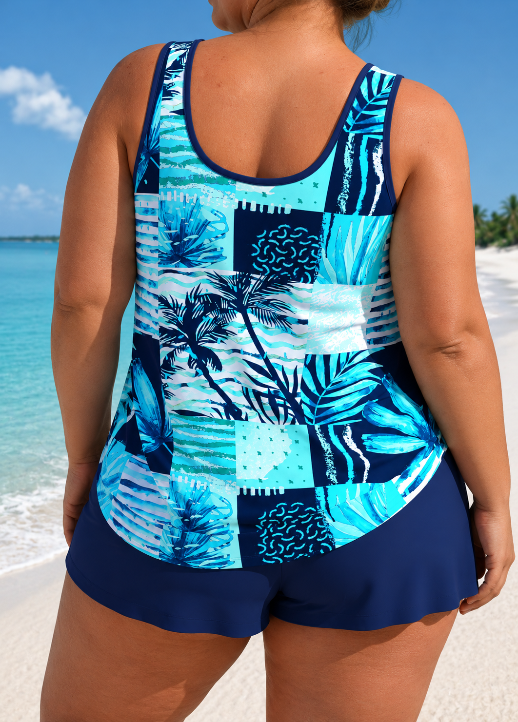 Tankini dame blomstret badeshorts sæt