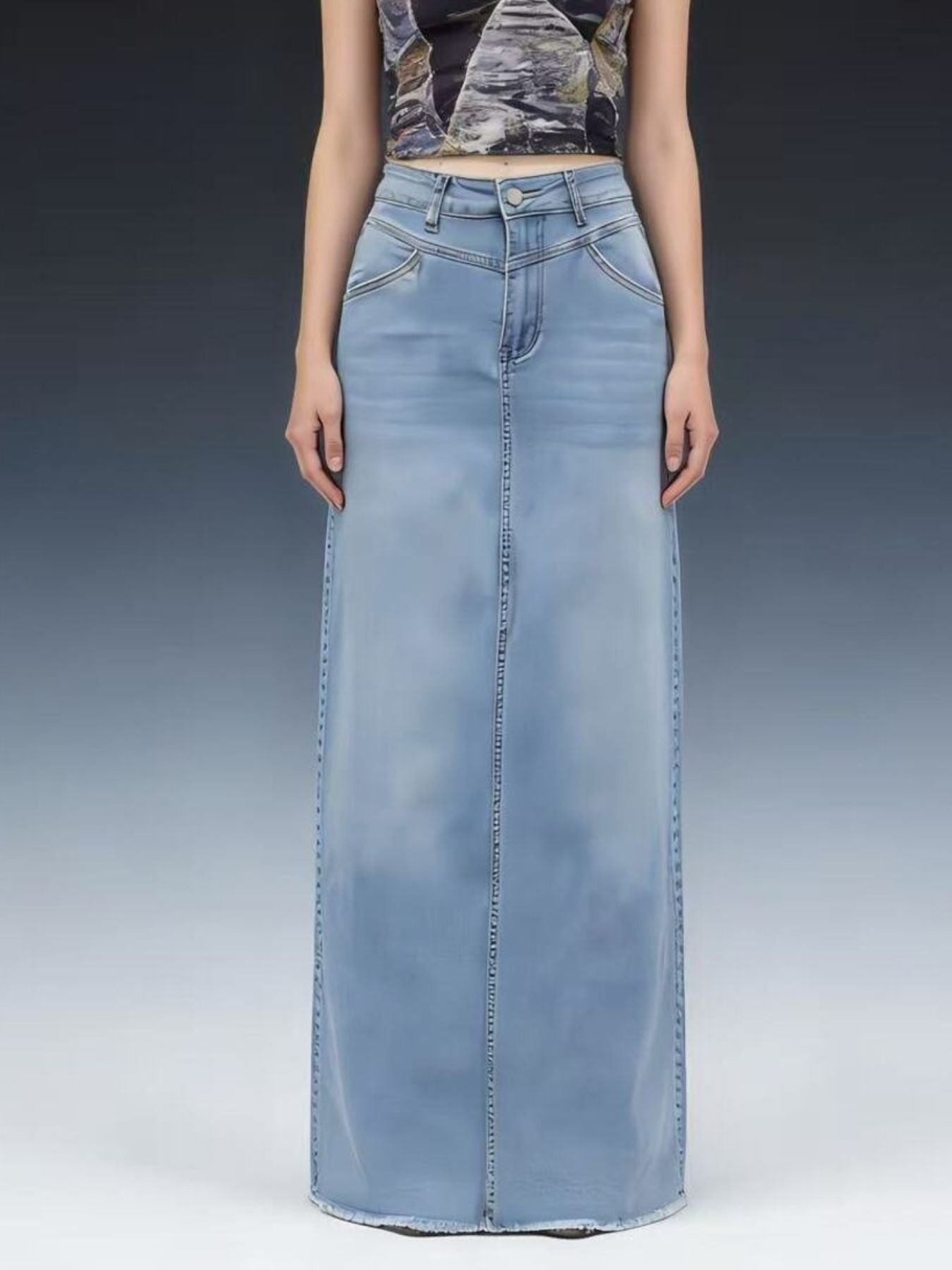 Denim nederdel lang casual hverdagsbrug