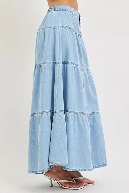 Dame nederdel denim lang fritidsnederdel