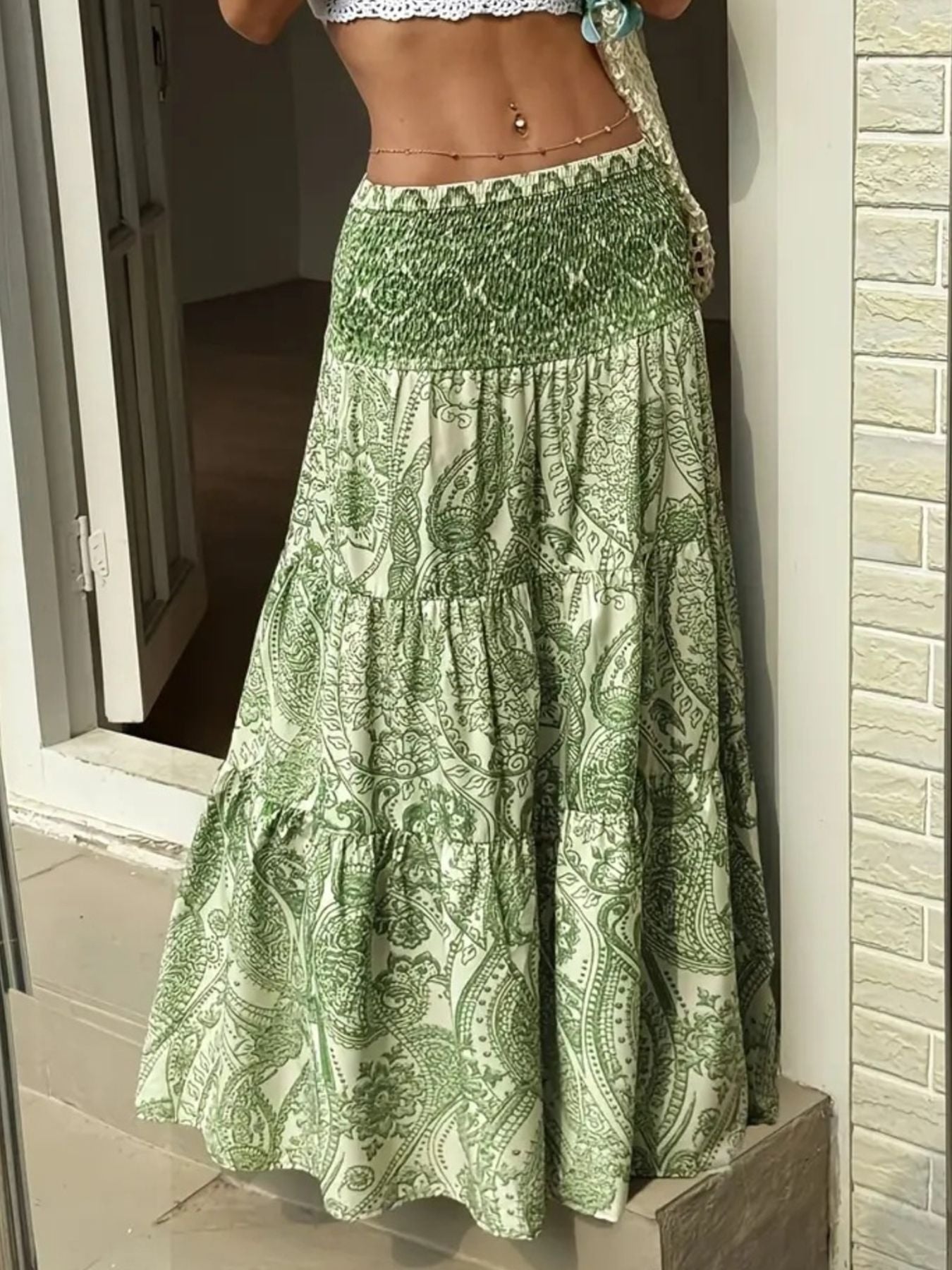Dame nederdel elegant mønstret lang nederdel