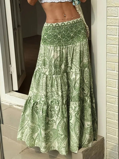 Dame nederdel elegant mønstret lang nederdel