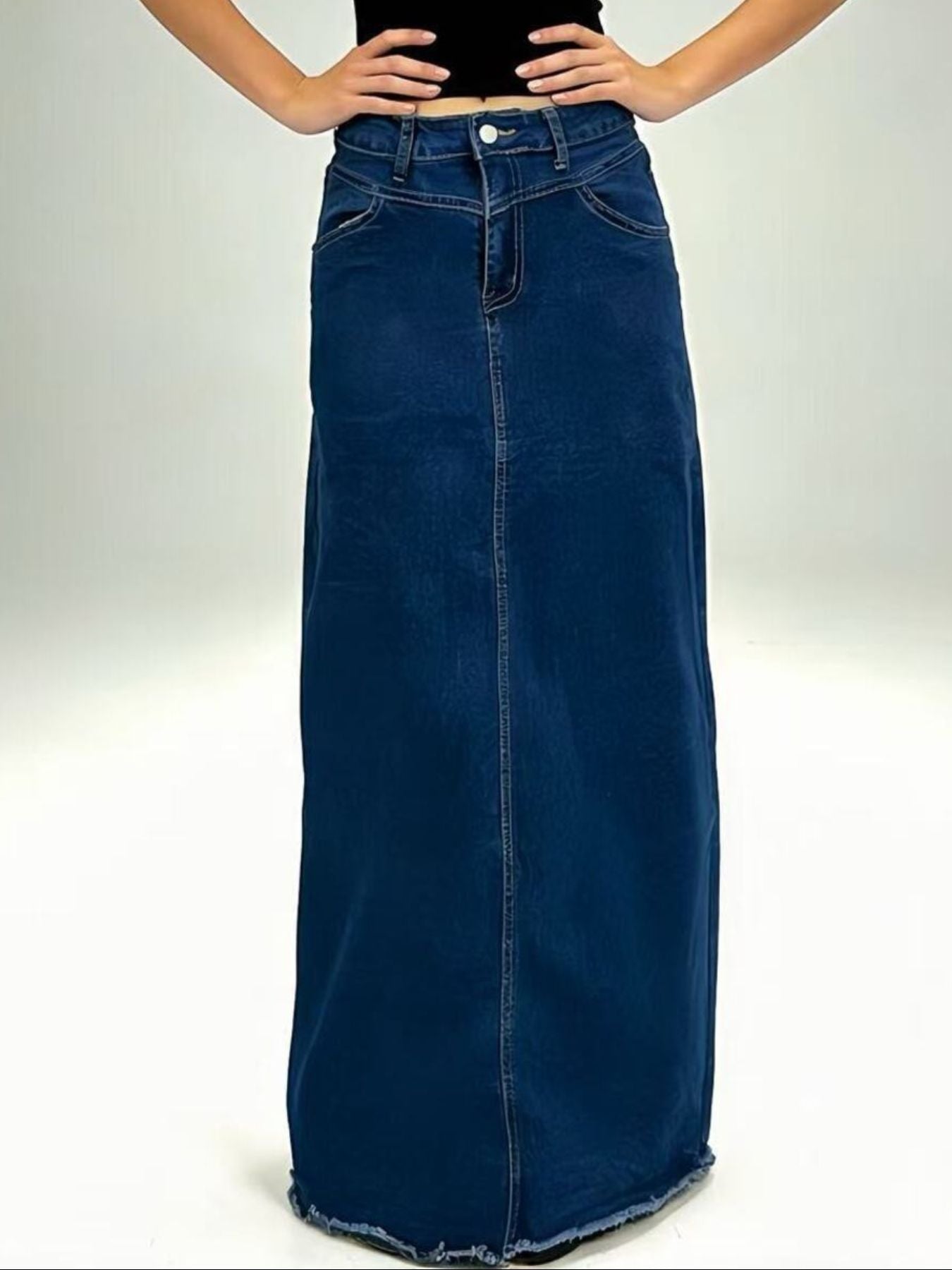 Denim nederdel lang casual hverdagsbrug