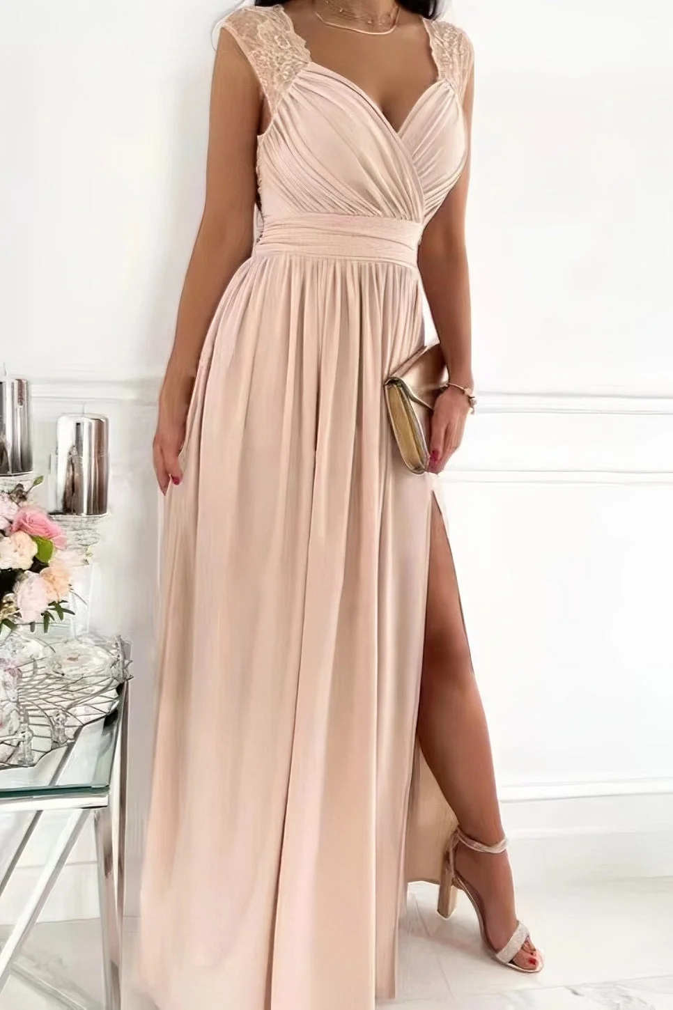 Gallakjole elegant blonde festkjole lang