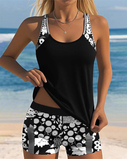Dame tankini blomstret strand shorts sæt