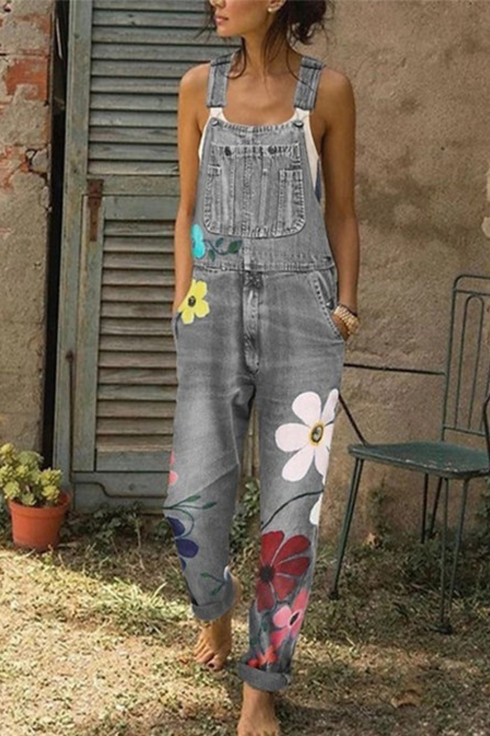 Overalls shorts blomstret hverdag buksedragt dame