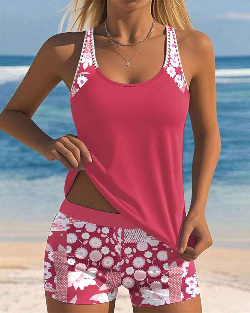 Dame tankini blomstret strand shorts sæt