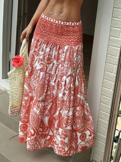 Dame nederdel elegant mønstret lang nederdel