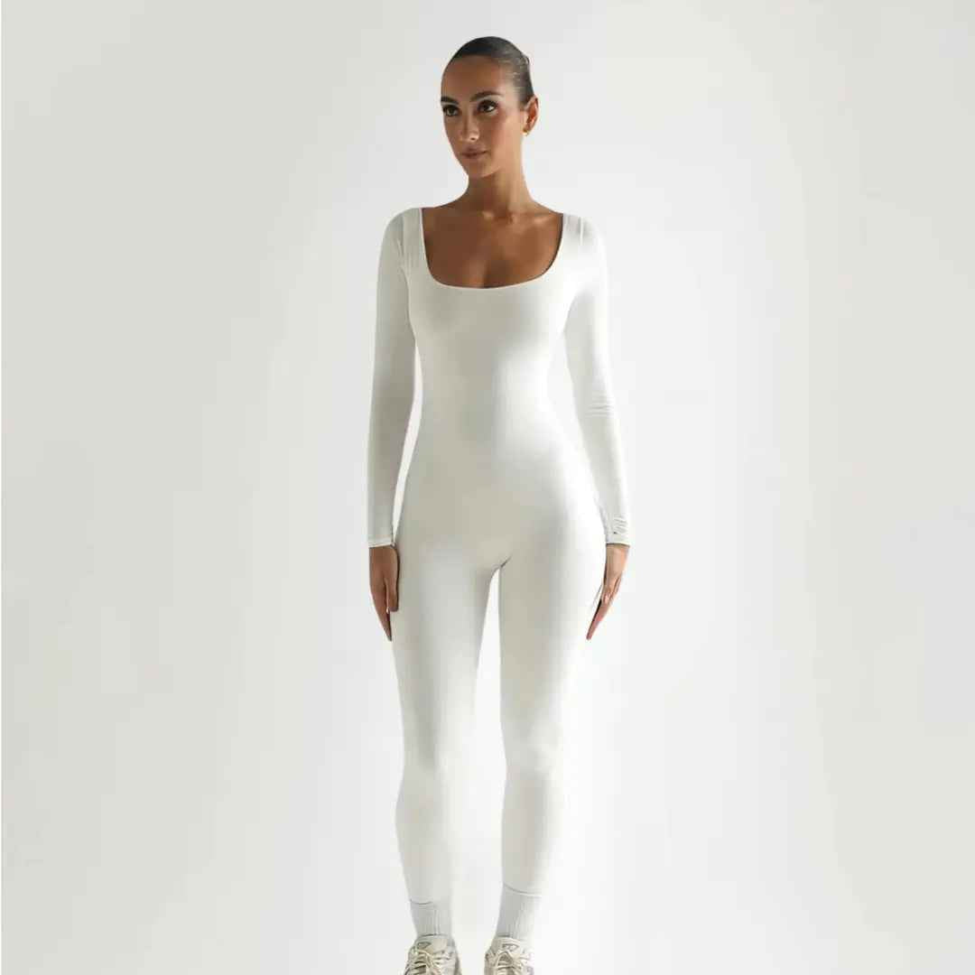 Bodysuit dame langærmet ribbet jumpsuit