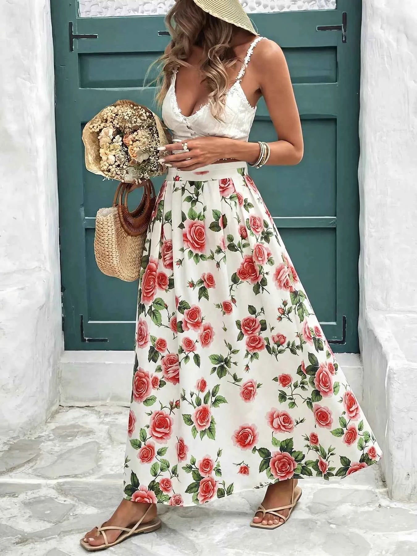 Nederdel dame blomsterprint sommerkjole