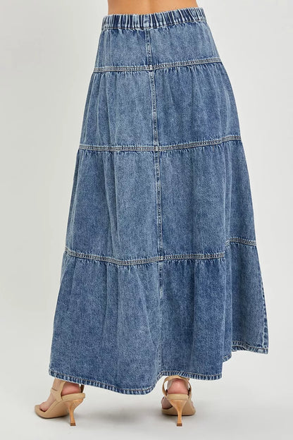 Denim nederdel lang lagdelt nederdel