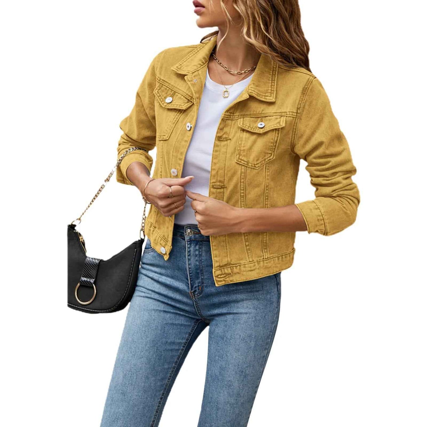 Denimjakke medium blå klassisk pasform hverdags look