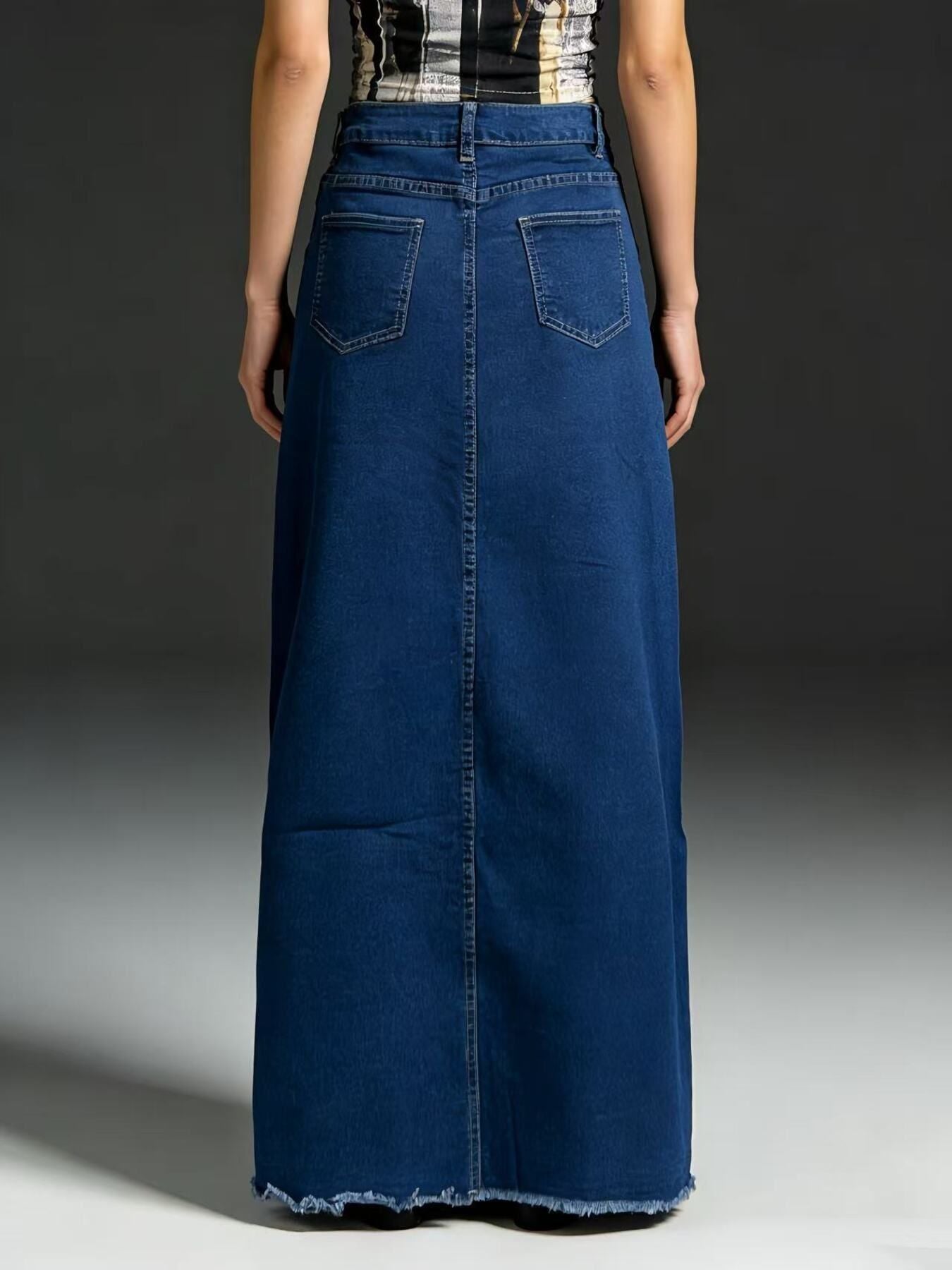 Denim nederdel lang casual hverdagsbrug