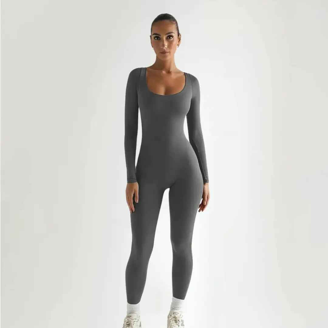 Bodysuit dame langærmet ribbet jumpsuit