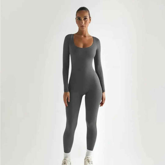 Bodysuit dame langærmet ribbet jumpsuit
