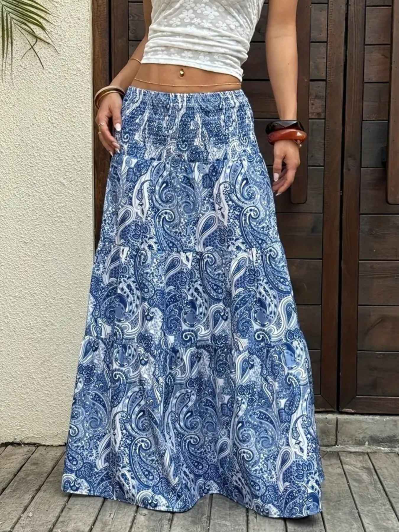 Dame nederdel elegant mønstret lang nederdel