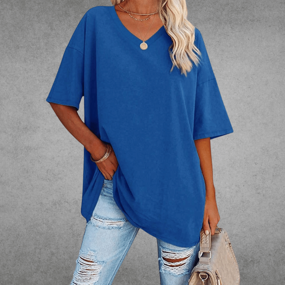 T-shirt dame elegant løs hverdagstop