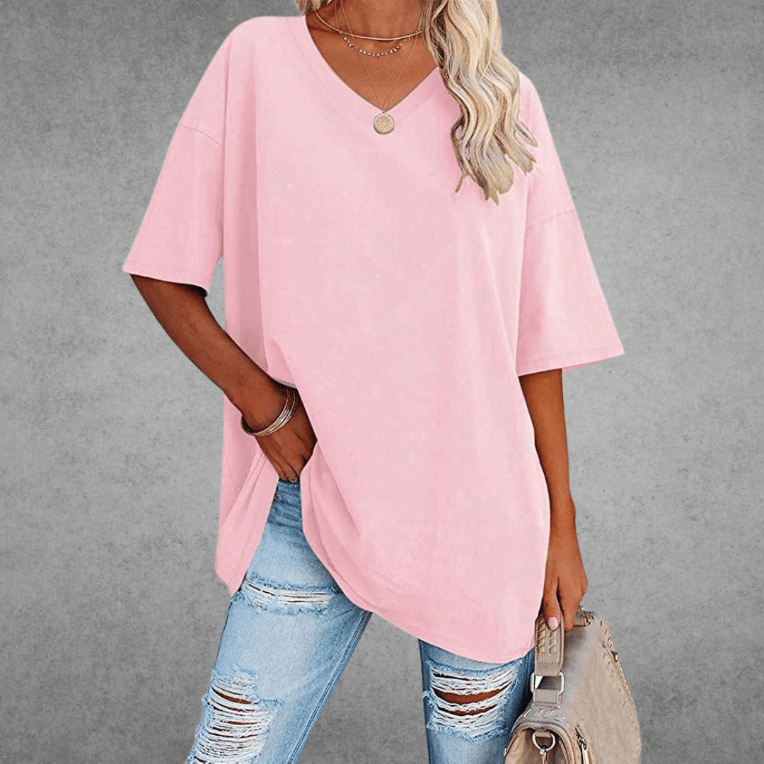 T-shirt dame elegant løs hverdagstop