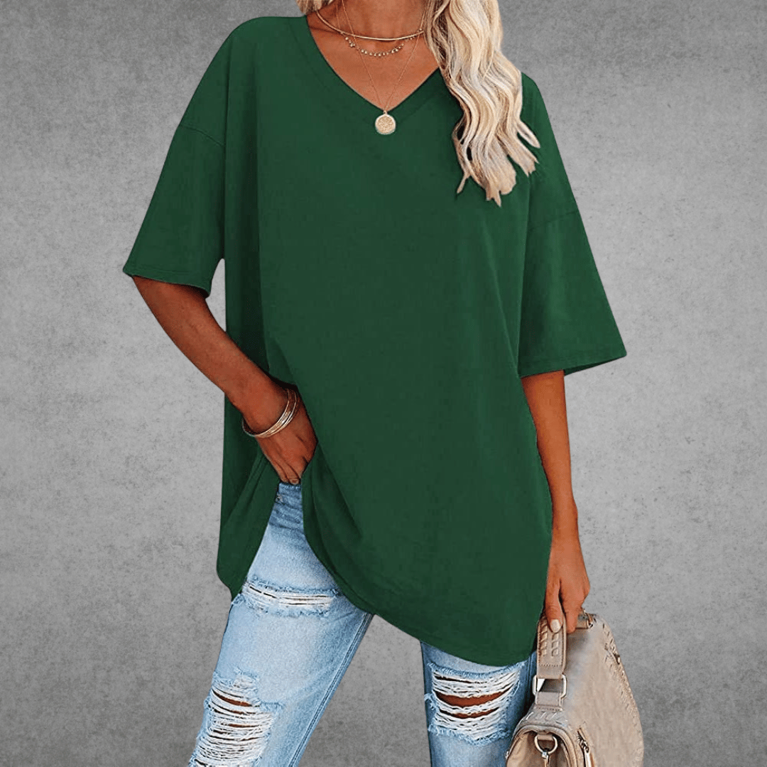 T-shirt dame elegant løs hverdagstop