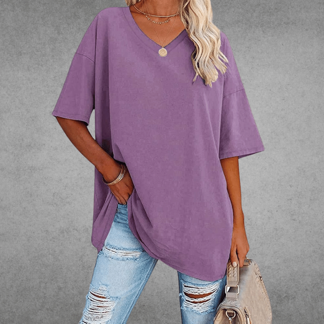 T-shirt dame elegant løs hverdagstop