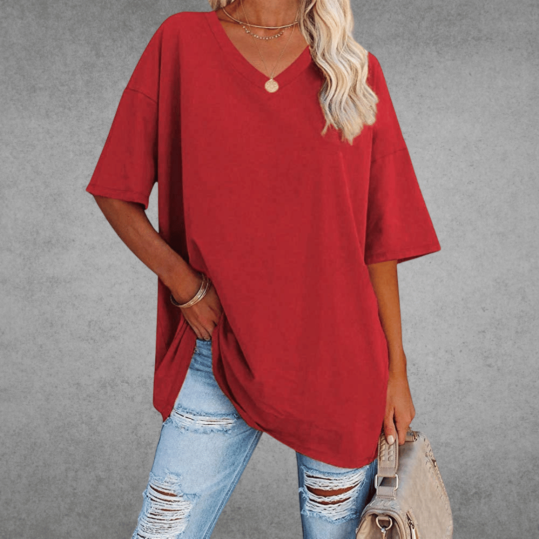 T-shirt dame elegant løs hverdagstop
