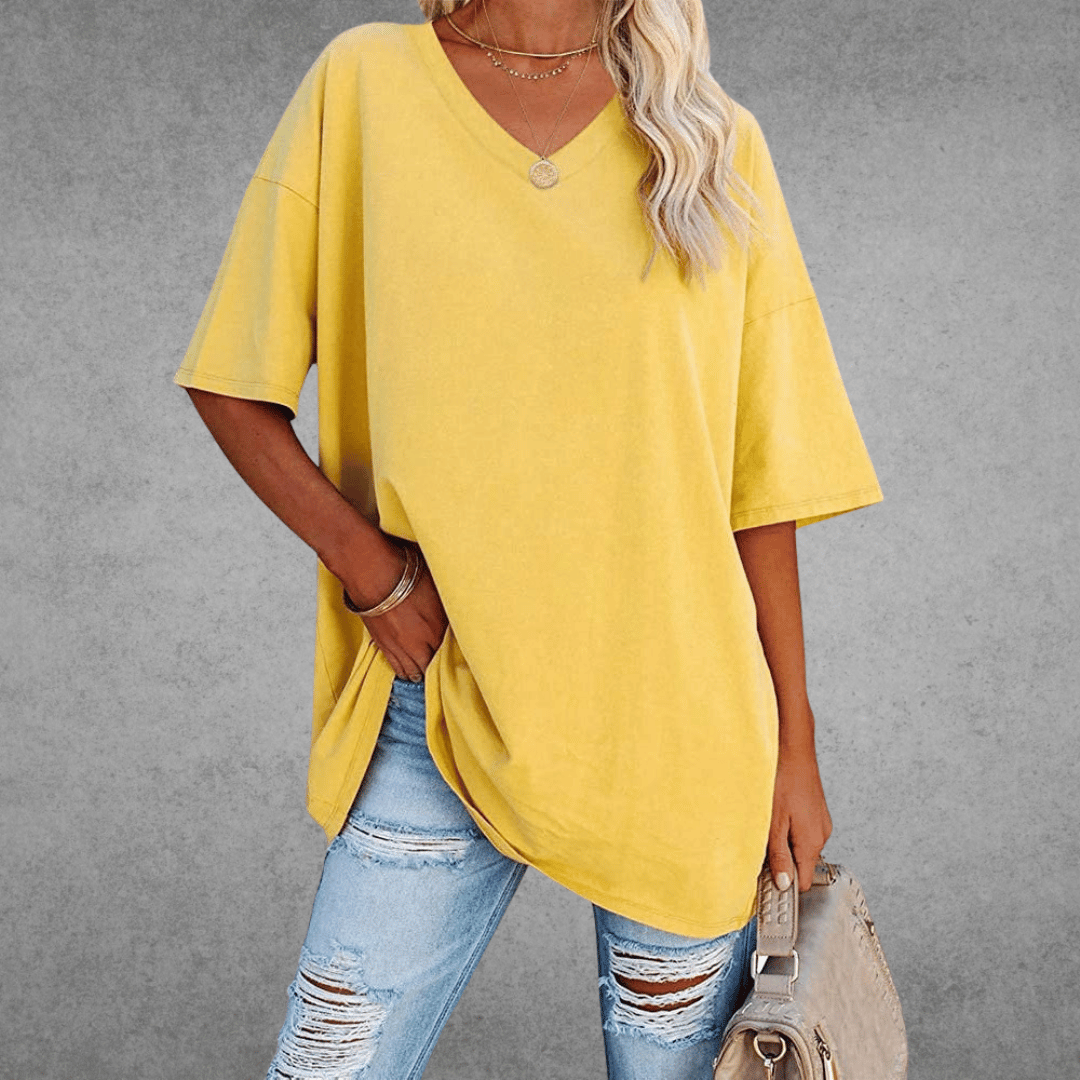 T-shirt dame elegant løs hverdagstop