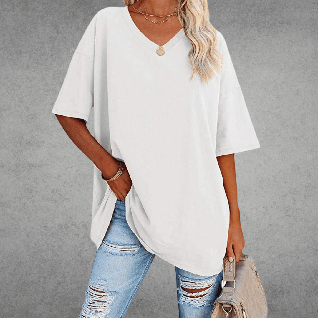 T-shirt dame elegant løs hverdagstop