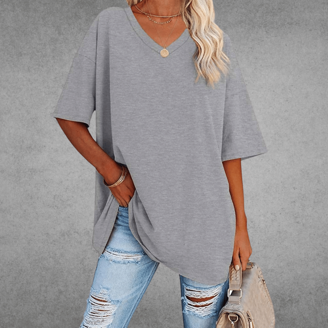 T-shirt dame elegant løs hverdagstop