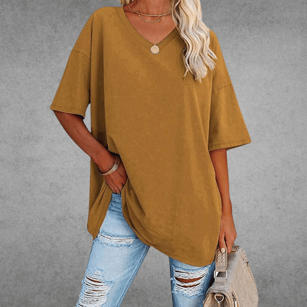T-shirt dame elegant løs hverdagstop