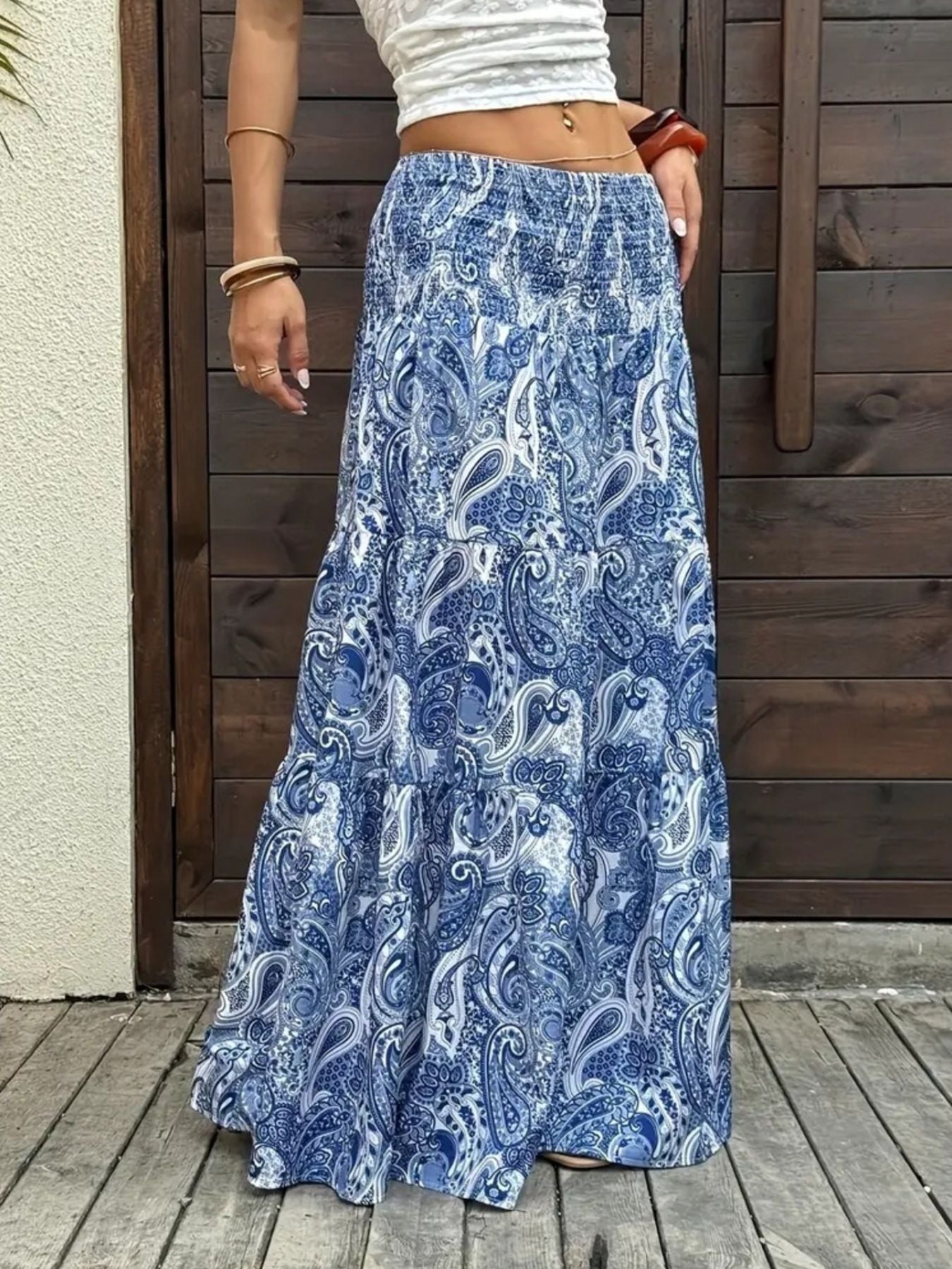 Dame nederdel elegant mønstret lang nederdel