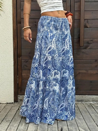 Dame nederdel elegant mønstret lang nederdel
