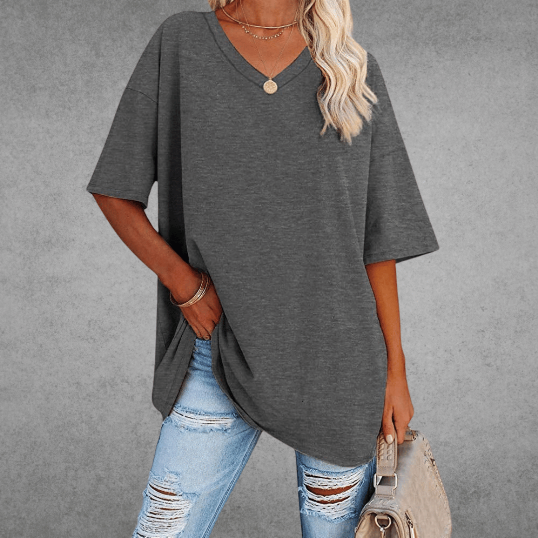 T-shirt dame elegant løs hverdagstop