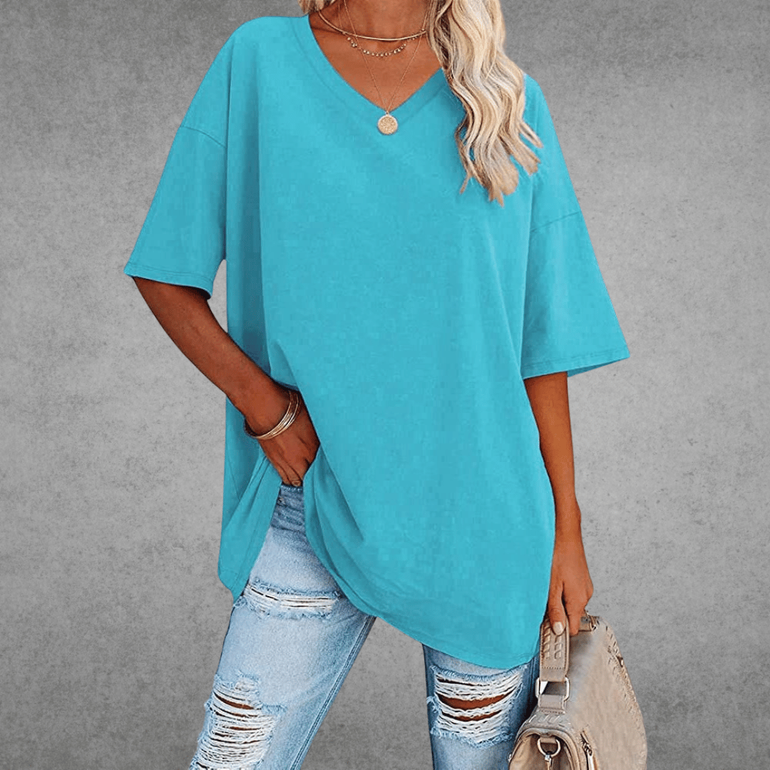 T-shirt dame elegant løs hverdagstop