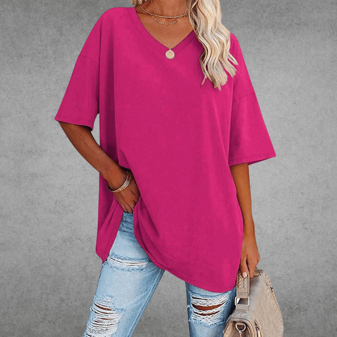 T-shirt dame elegant løs hverdagstop