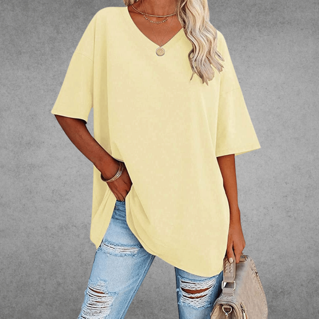 T-shirt dame elegant løs hverdagstop