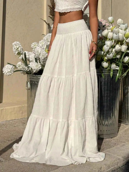 Dame nederdel flæse smocked maxi nederdel