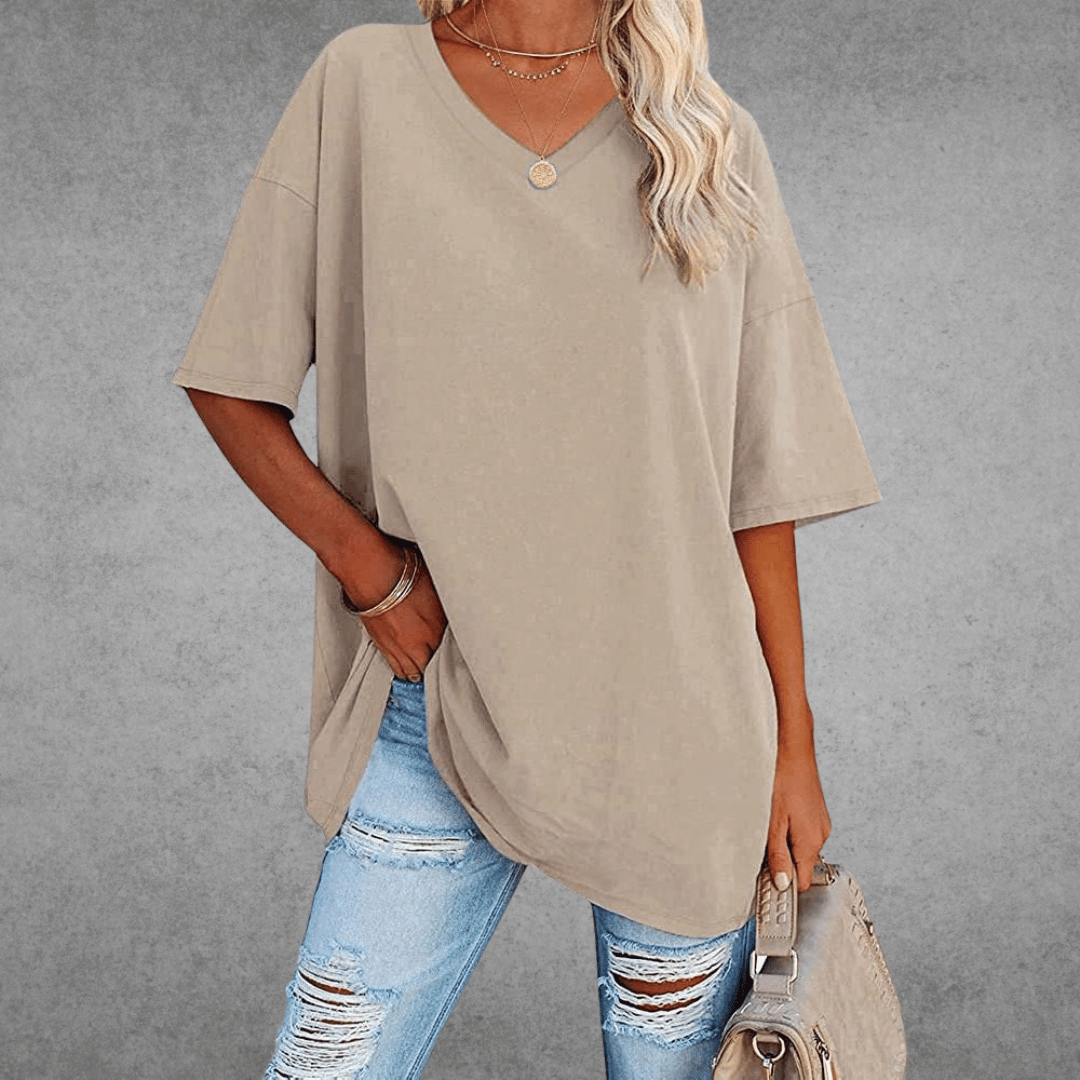 T-shirt dame elegant løs hverdagstop