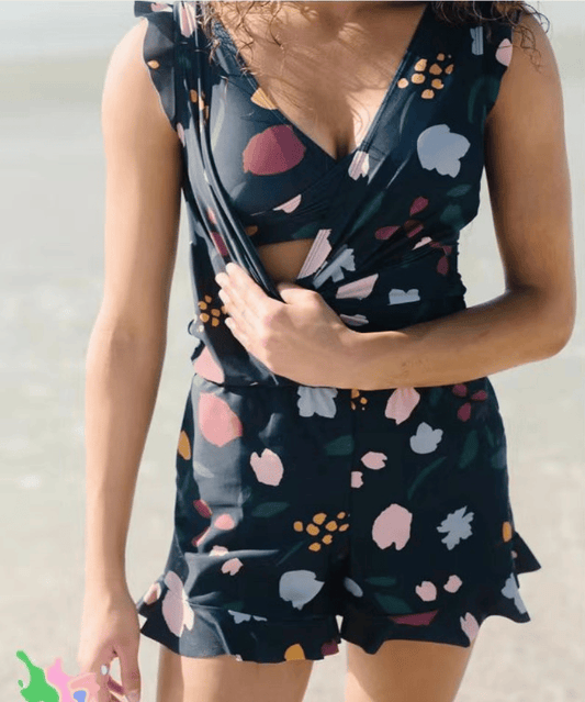 Bikini dame blomstret flæse top og shorts sæt