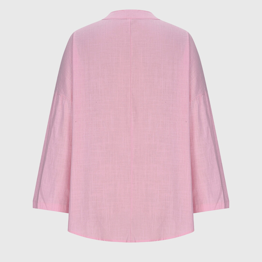 Sommertop dame løs v-hals bluse langærmet