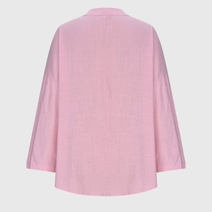 Sommertop dame løs v-hals bluse langærmet