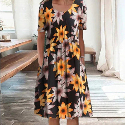 Sommerkjole casual blomstret midikjole