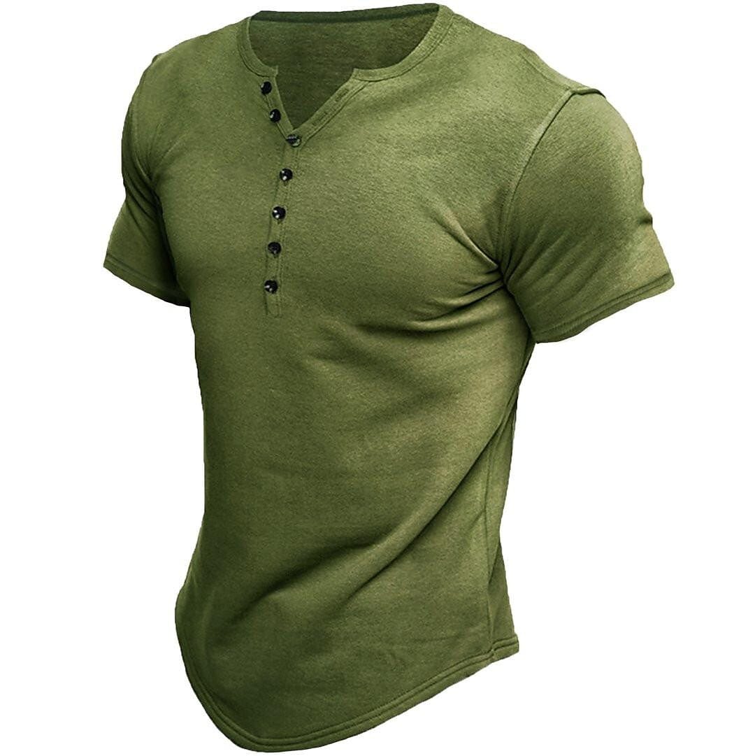 Herre t-shirt henley pasform kortærmet top