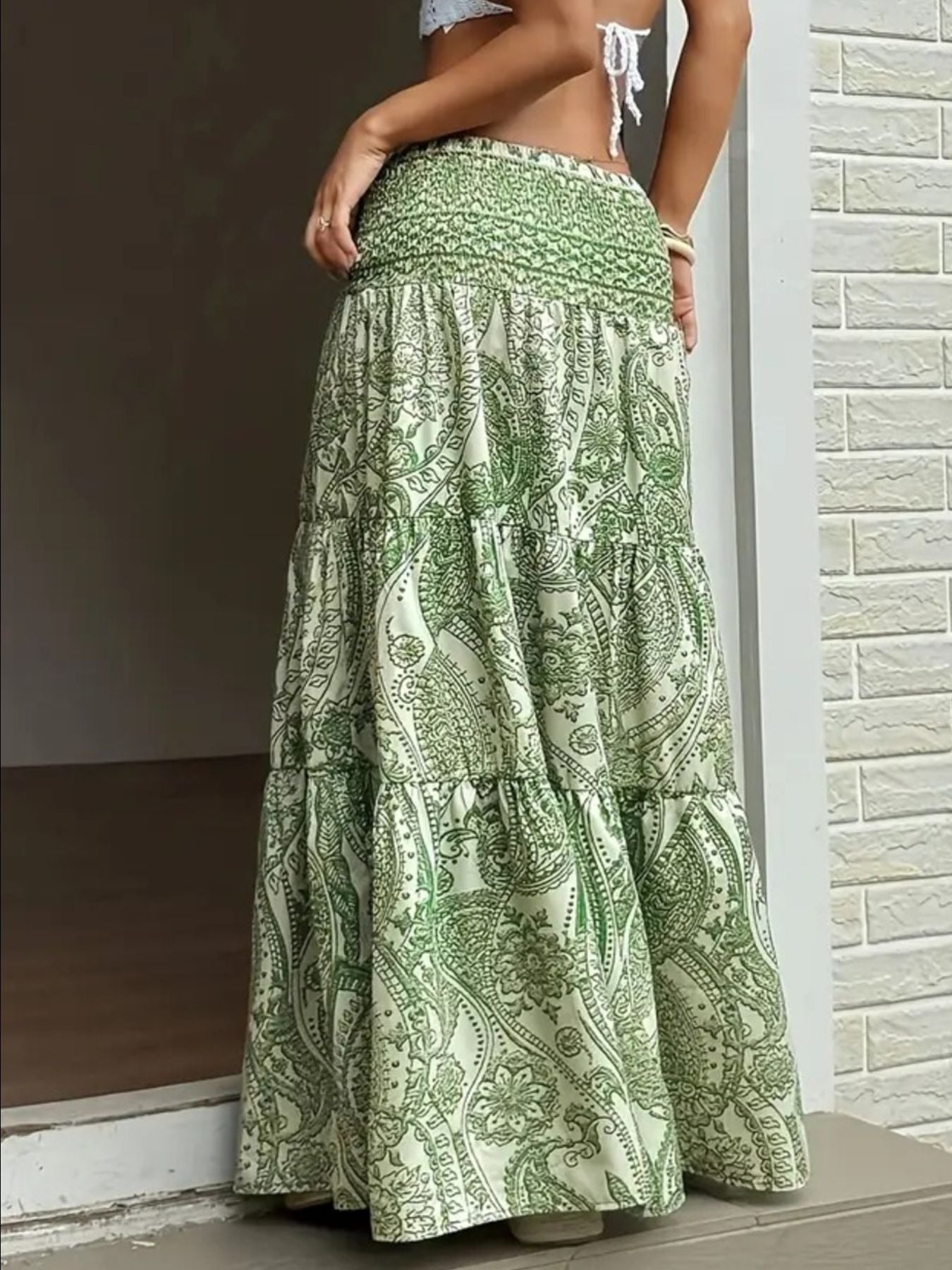 Dame nederdel elegant mønstret lang nederdel
