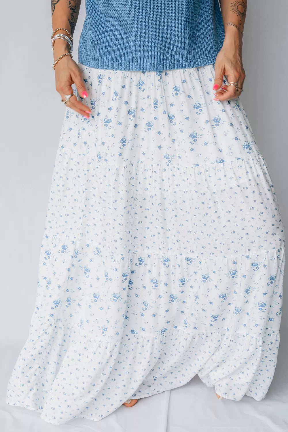 Nederdel dame lang blomstret maxinederdel
