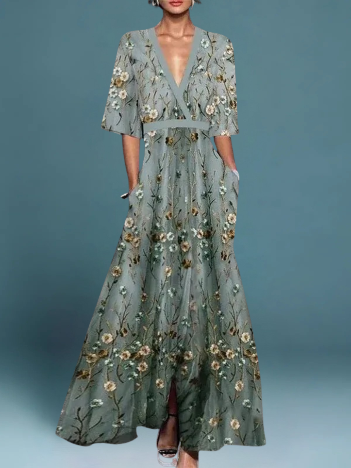 Dame kjole blomstret elegant sommerkjole lang