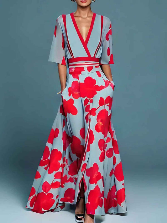 Dame kjole blomstret elegant sommerkjole lang